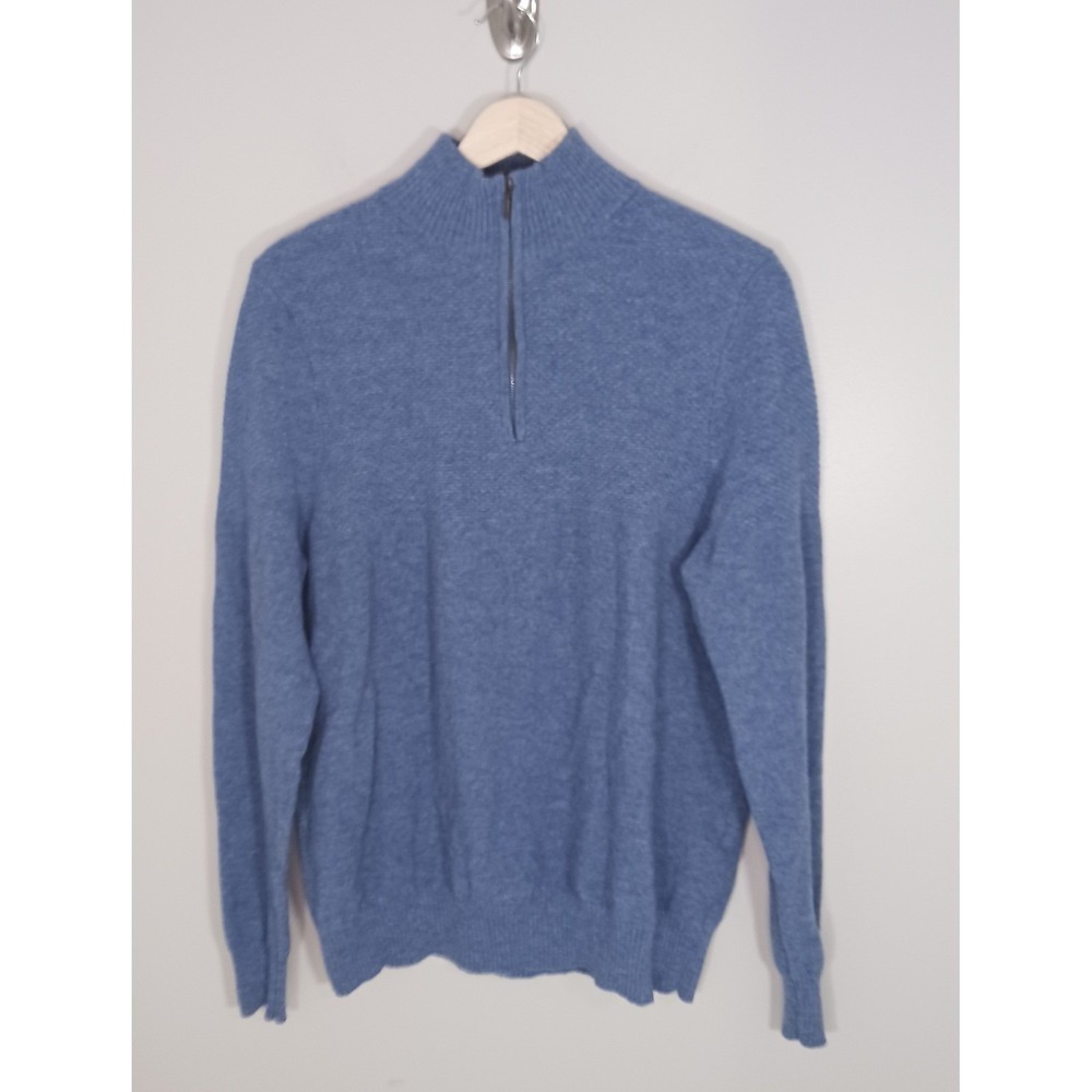 Woolovers 100% Merino Wool Quarter Zip Sweater Blue Pullover Mens Large Knit Top